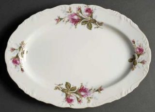Royal Sealy Moss Rose 12 Oval Serving Platter, Fine China Dinnerware   White Ba