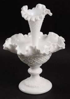 Fenton Diamond Lace Milk Glass Footed Epergne Bowl with Vase   Milk Glass, Diamo