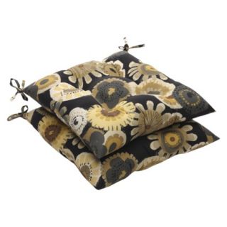 Outdoor 2 Piece Tufted Chair Cushion Set   Black/Yellow Floral