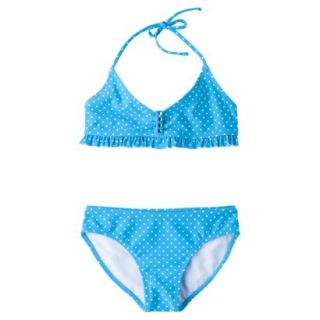 Xhilaration Girls 2 Piece Polka Dot Halter Swimsuit   Blue XL