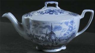Johnson Brothers Tulip Time Blue (Blue Background) Teapot & Lid, Fine China Dinn