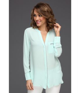 NYDJ Georgette Color Block Shirt Womens Long Sleeve Button Up (Green)