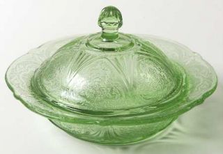 Hazel Atlas Royal Lace Green  Round Covered Butter   Green, Depression Glass