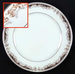 Signature Queen Anne Dinner Plate, Fine China Dinnerware   Tan Scrolls, Gray Lea