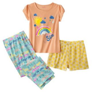 Xhilaration Girls 3 Piece Short Sleeve Pajama Set   Peach Peony XL