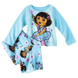 Dora the Explorer Infant Toddler Girls 2 Piece Pajama Set   Blue 3T