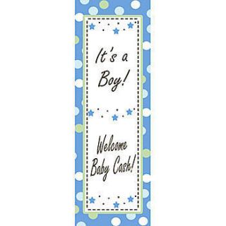 Baby Boy Personalized Vertical Vinyl Banner    202 X 72 Inches, Blue, Green, Grey, White