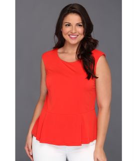 Calvin Klein Plus Size Solid Peplum Top Womens Short Sleeve Knit (Red)