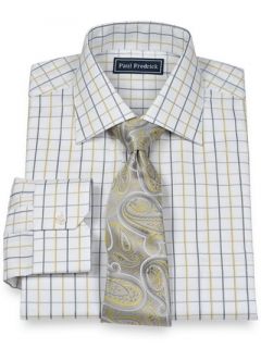 Paul Fredrick Mens 2 Ply Cotton Satin Windowpane Spread Collar Dress Shirt