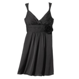 TEVOLIO Womens Plus Size Satin V Neck Dress with Removable Flower   Black   16W