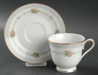Noritake Love Poem Footed Cup & Saucer Set, Fine China Dinnerware   Pink Roses,