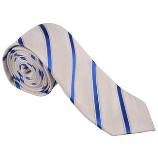 Vance Mens Blue/white Striped Silk Touch Microfiber Skinny Tie