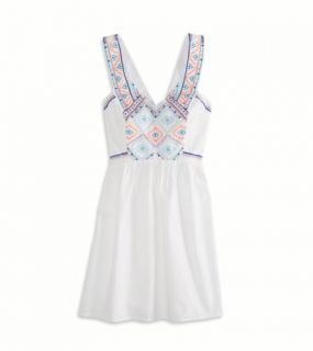 White AE Boho Embroidered Dress, Womens 8