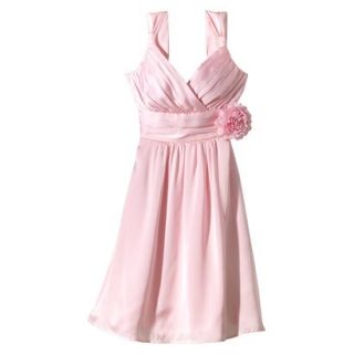 TEVOLIO Womens Satin V Neck Dress with Removable Flower   Pink Lemonade   2