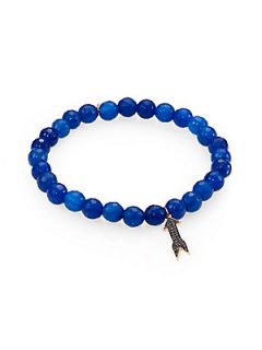Sydney Evan Dark Blue Agate, Black Diamond & 14K Rose Gold Stretch Bracelet   Bl