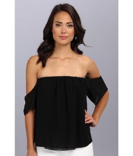 Tbags Los Angeles Cut Out Sleeves Off Shoulder Chiffon Top Womens Clothing (Black)