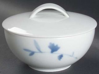 Calvin Klein Birch (Floral & Blue Band) Sugar Bowl & Lid, Fine China Dinnerware