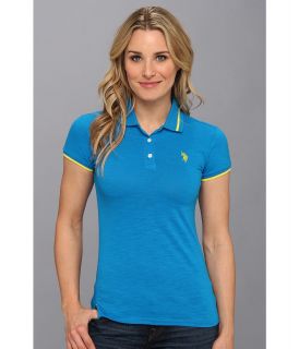 U.S. Polo Assn Solid Cotton Slub Short Sleeve Polo Womens Short Sleeve Knit (Blue)