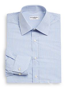 Small Checked Cotton Dress Shirt   Blue