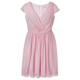 TEVOLIO Womens Chiffon Cap Sleeve V Neck Dress   Pink   8