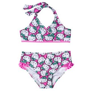 Hello Kitty Girls 2 Piece Halter Bikini Swimsuit   Pink M