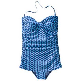 Clean Water Womens 1 Piece Polka Dot Swim Dress  Blue XS