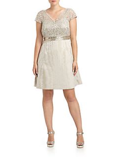 Lace/Sequin Cap Sleeve Dress   Silver