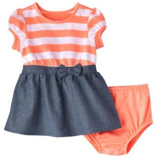 Cherokee Newborn Infant Girls Short Sleeve Dress Set   Orange/Chambray 0 3 M
