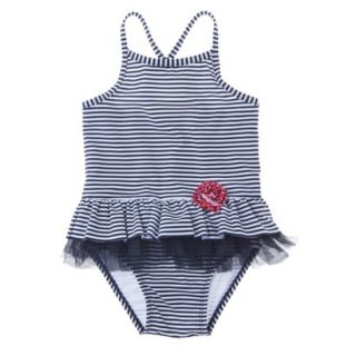 Circo Infant Toddler Girls 1 Piece Striped Tutu Swimsuit   Navy 4T