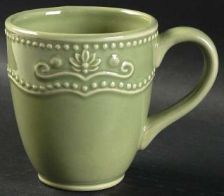 Jaclyn Smith Scalloped Floral Green Mug, Fine China Dinnerware   Traditions,Gree