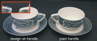 Royal (USA) Currier & Ives Blue Flat Cup & Saucer Set, Fine China Dinnerware   B