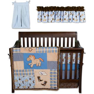 Trend Lab Cowboy Baby 6 piece Crib Bedding Set (Blue, chocolate, tan, orange Machine washableThread count 200 Set includesCoverlet 35 inches wide x 45 inches long Skirt 27 inches high x 50 inches high Short bumper 28 inches long x 10 inches high Long