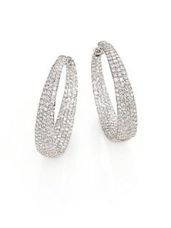 Roberto Coin Diamond & 18K White Gold Inside Outside Hoop Earrings/1.15   White