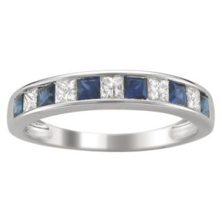 1/4 CT.T.W. Princess cut Channel Set Diamond and Sapphire Band Ring in 14K