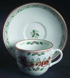 Royal Worcester Village Christmas Flat Cup & Saucer Set, Fine China Dinnerware  