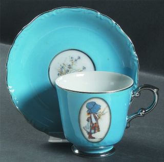 Holly Hobbie Blue Girl(Platinum) Footed Cup & Saucer Set, Fine China Dinnerware