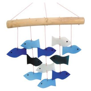 Swimming Fish Glass Wind Chime with Wood