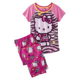 Hello Kitty Girls 2 Piece Short Sleeve Pajama Set   Pink 6