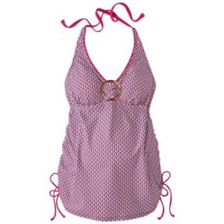 Womens Maternity Cinched Halter Tankini Swim Top   Fire Red/White XL