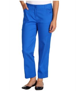 Jones New York Petite Crop Slim Leg Pant w/ Button Cuff Womens Casual Pants (Blue)
