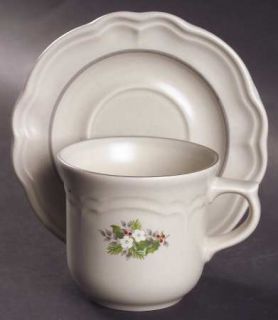 Pfaltzgraff Christmas Heirloom Flat Cup & Saucer Set, Fine China Dinnerware   Wh