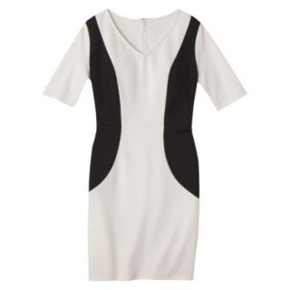 Merona Womens Ponte V Neck Color Block Dress   Sour Cream/Black   S