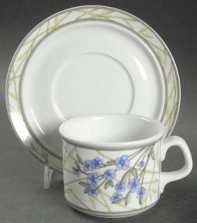 Dansk Cafe Floral Flat Cup & Saucer Set, Fine China Dinnerware   Multicolor Flow