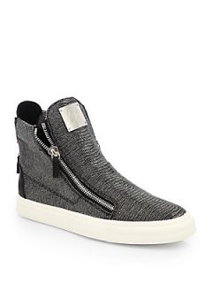 Giuseppe Zanotti Snakeskin Embossed Leather High Top Sneakers   Black Grey  Giu