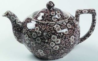 Staffordshire Calico Brown Teapot & Lid, Fine China Dinnerware   White Flowers,