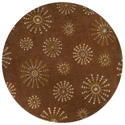 Hand tufted Contemporary Retro Chic Green Brown Geometric Abstract Rug (8 Round)