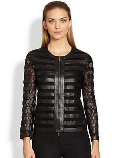 Armani Collezioni Leather & Lace Jacket   Black