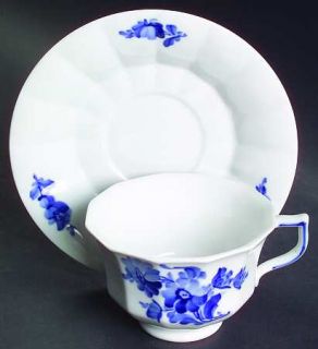 Royal Copenhagen Blue Flowers Footed Cup & Saucer Set, Fine China Dinnerware   A