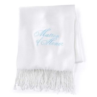Hortense B. Hewitt Matron Of Honor Aqua Pashmina (White with aqua wordingDimensions 72 inches long x 28 inches wideMeasurements are approximate. )