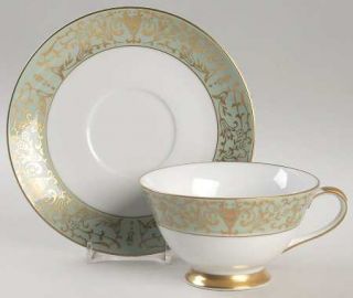 Tradition Coronation Green Footed Cup & Saucer Set, Fine China Dinnerware   Gree